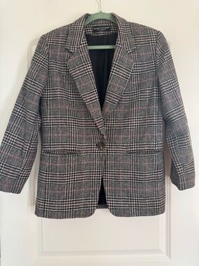 Harve Benard Black and Pink Glen Plaid Single-Button Blazer